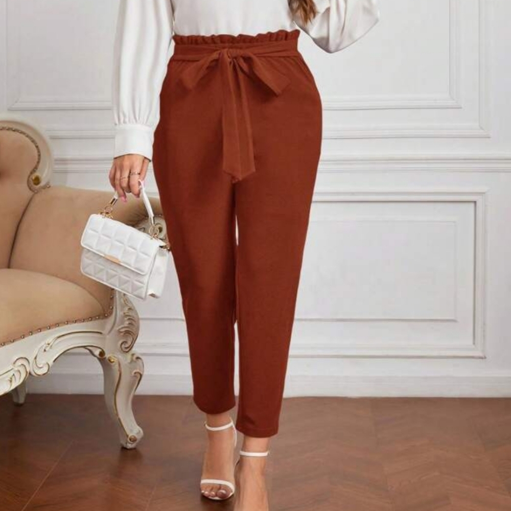 SHEIN Cropped High Waist Elastic Tie Waist Paper Bag Harem Pants, Sz M